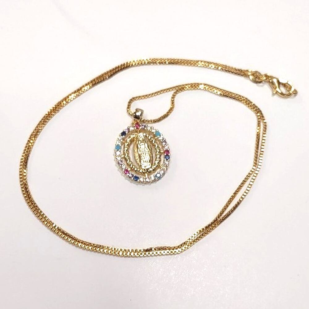 Gold Plated Sterling Silver Virgin Mary Gemstone Necklace Our Lady Christian
